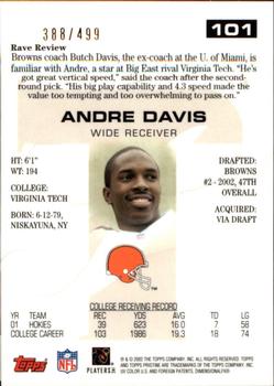 2002 Topps Pristine #101 Andre Davis Back