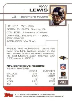 2002 Topps Reserve #46 Ray Lewis Back