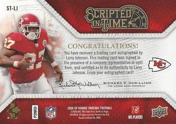 2008 SP Rookie Threads - Scripted in Time #ST-LJ Larry Johnson Back
