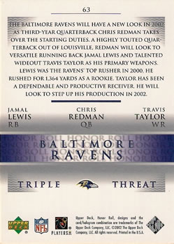 2002 Upper Deck Honor Roll #63 Jamal Lewis / Chris Redman / Travis Taylor Back