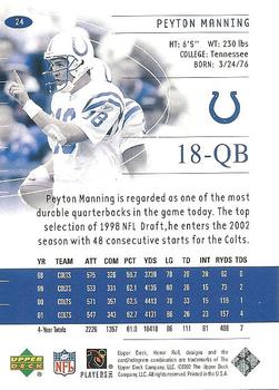 2002 Upper Deck Honor Roll #24 Peyton Manning Back