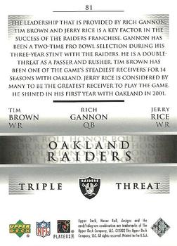 2002 Upper Deck Honor Roll #81 Tim Brown / Rich Gannon / Jerry Rice Back