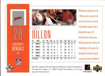 2002 UD Piece of History #20 Corey Dillon Back