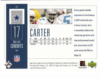 2002 UD Piece of History #27 Quincy Carter Back