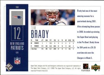 2002 UD Piece of History #58 Tom Brady Back