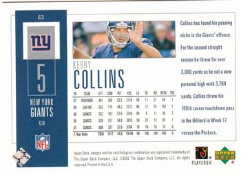 2002 UD Piece of History #63 Kerry Collins Back