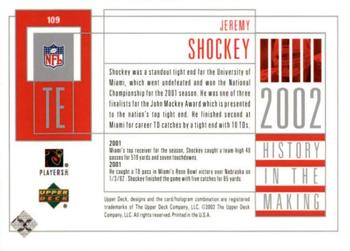 2002 UD Piece of History #109 Jeremy Shockey Back