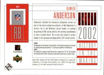 2002 UD Piece of History #111 Damien Anderson Back