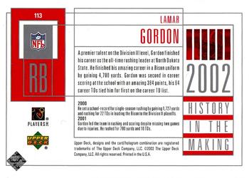 2002 UD Piece of History #113 Lamar Gordon Back
