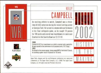 2002 UD Piece of History #115 Kelly Campbell Back