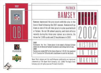 2002 UD Piece of History #122 Patrick Ramsey Back