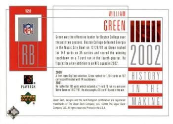 2002 UD Piece of History #128 William Green Back