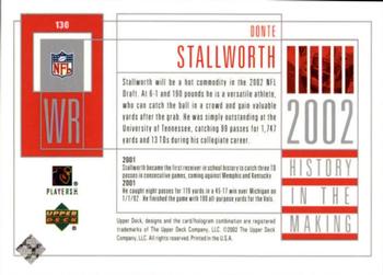 2002 UD Piece of History #130 Donte Stallworth Back
