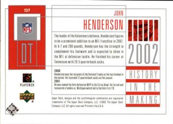 2002 UD Piece of History #137 John Henderson Back