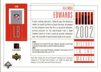 2002 UD Piece of History #138 Kalimba Edwards Back