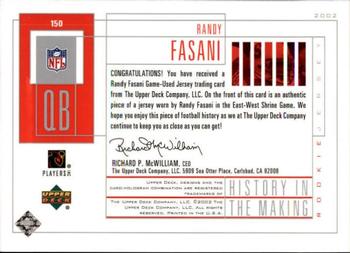 2002 UD Piece of History #150 Randy Fasani Back