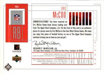 2002 UD Piece of History #153 Eric McCoo Back