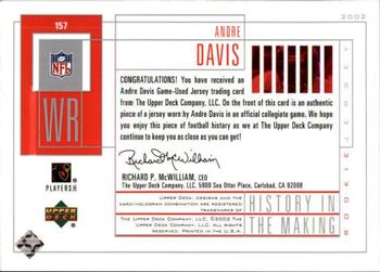 2002 UD Piece of History #157 Andre Davis Back