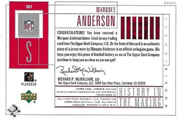 2002 UD Piece of History #161 Marques Anderson Back
