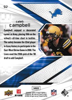 2008 SPx - Gold Holofoil Rookies #92 Caleb Campbell Back