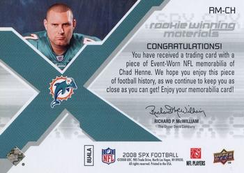 2008 SPx - Rookie Materials SPx - Dual 199 #RM-CH Chad Henne Back