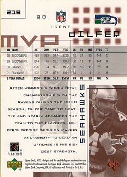 2002 Upper Deck MVP #219 Trent Dilfer Back
