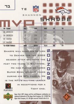2002 Upper Deck MVP #71 Shannon Sharpe Back