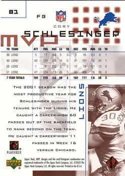 2002 Upper Deck MVP #81 Cory Schlesinger Back