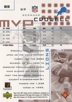 2002 Upper Deck MVP #83 Germane Crowell Back