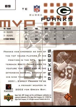 2002 Upper Deck MVP #89 Bubba Franks Back