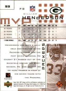 2002 Upper Deck MVP #93 William Henderson Back