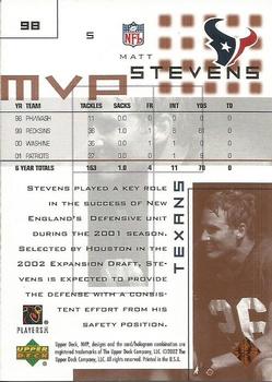 2002 Upper Deck MVP #98 Matt Stevens Back