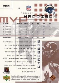 2002 Upper Deck MVP #200 Rodney Harrison Back