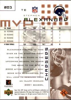 2002 Upper Deck MVP #201 Stephen Alexander Back
