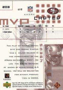 2002 Upper Deck MVP #203 Andre Carter Back