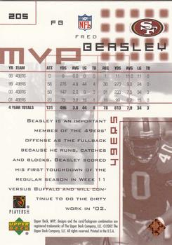 2002 Upper Deck MVP #205 Fred Beasley Back