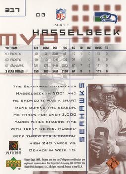 2002 Upper Deck MVP #217 Matt Hasselbeck Back