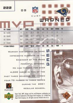 2002 Upper Deck MVP #222 Kurt Warner Back