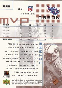 2002 Upper Deck MVP #236 Derrick Mason Back