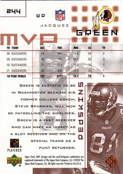 2002 Upper Deck MVP #244 Jacquez Green Back