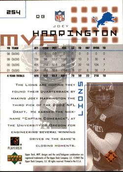 2002 Upper Deck MVP #254 Joey Harrington Back