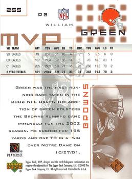 2002 Upper Deck MVP #255 William Green Back
