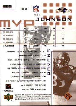 2002 Upper Deck MVP #265 Ron Johnson Back