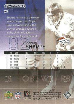 2002 Upper Deck Ovation #25 Shannon Sharpe Back