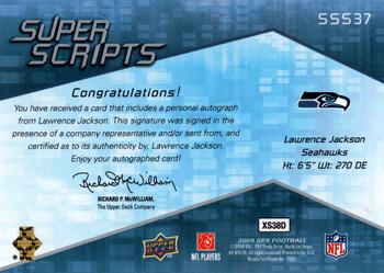 2008 SPx - Super Scripts Autographs #SSS37 Lawrence Jackson Back