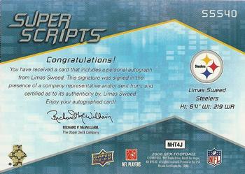 2008 SPx - Super Scripts Autographs #SSS40 Limas Sweed Back