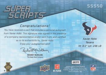 2008 SPx - Super Scripts Autographs #SSS50 Xavier Adibi Back
