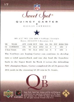 2002 Upper Deck Sweet Spot #17 Quincy Carter Back