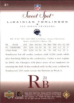 2002 Upper Deck Sweet Spot #21 LaDainian Tomlinson Back