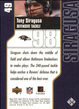 2002 Upper Deck XL #49 Tony Siragusa Back